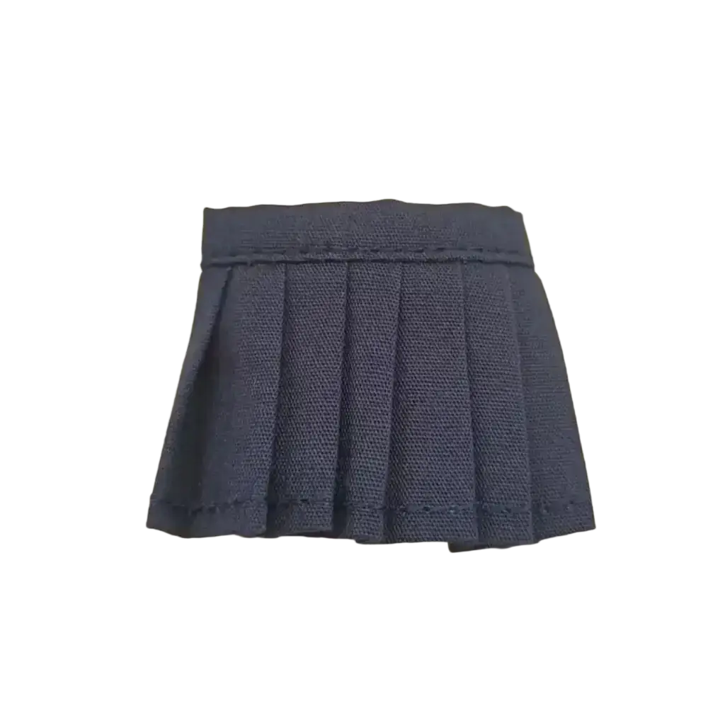 Ob11 doll pleated mini skirt in navy blue textured fabric with stitched waistband for a school outfit