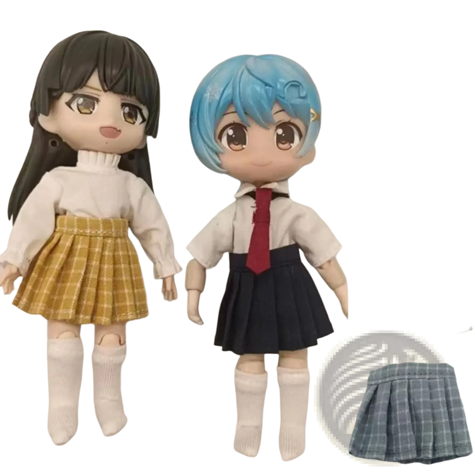 Ob11 doll pleated mini plaid skirts in yellow navy blue beige and gray for 1/11 ob11 school outfits