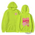 Bright neon green pullover hoodie with pink graphic print and front pocket ocean beach floral sweatshirt