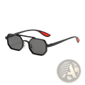 Black octagonal metal steampunk sunglasses with uv400 protection red-accented temple tips and dark gray lenses