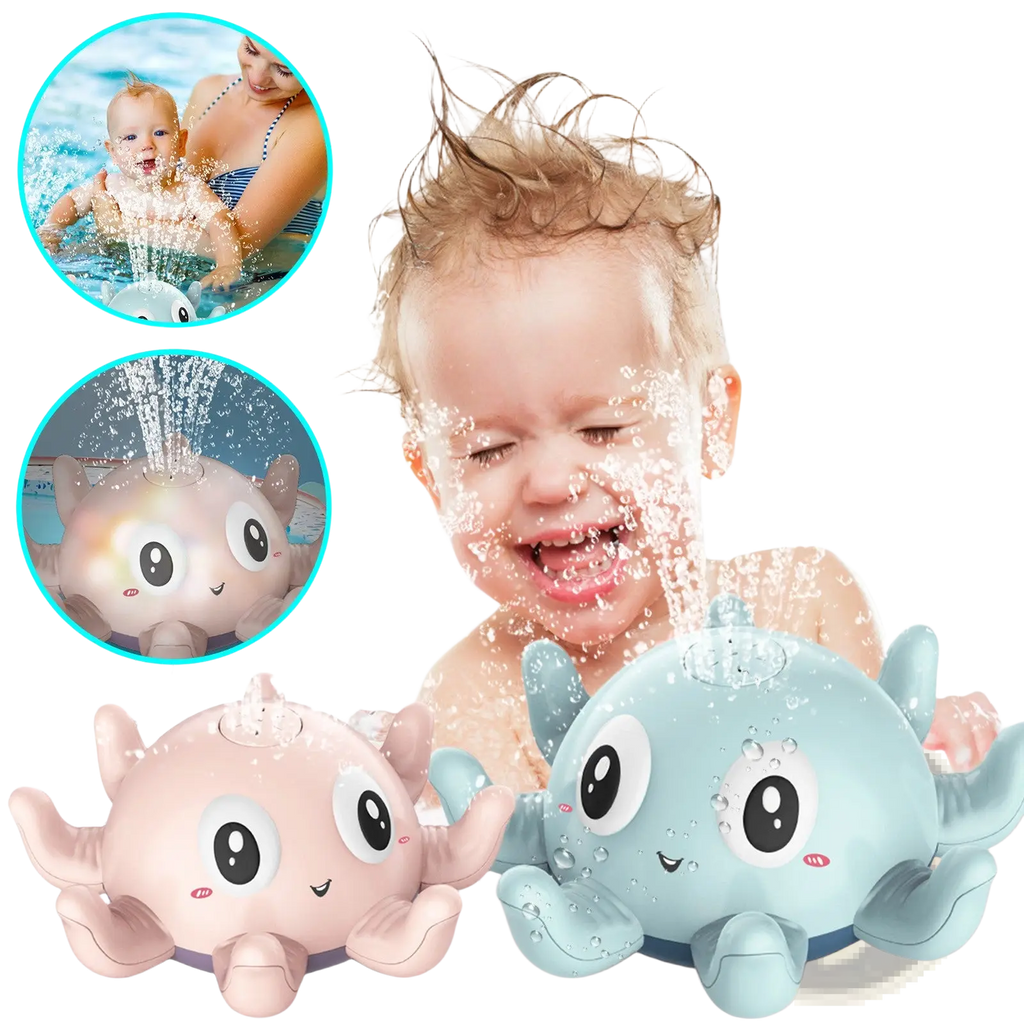 Blue and pink plastic octopus water spray bath toys with flashing led lights for bath time fun