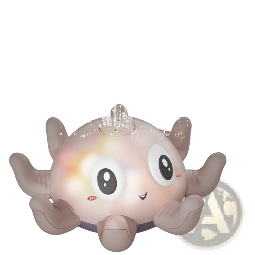 Pink inflatable octopus water spray bath toy with flashing led cycle lights and active water jets for kids
