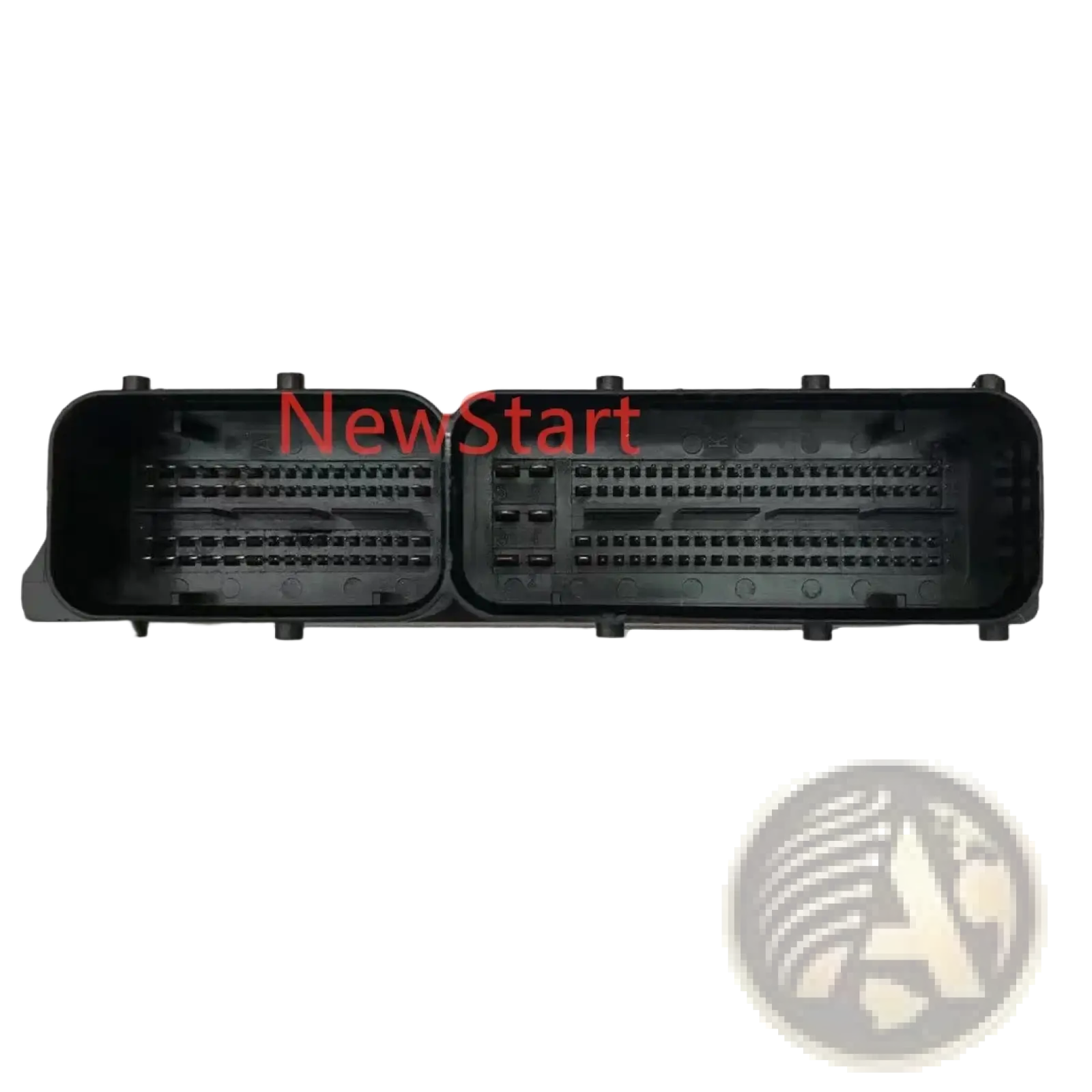 Black plastic automotive connector housing with dual pin grids and molded tabs for secure attachment on Oem 39110-03430 Ecu