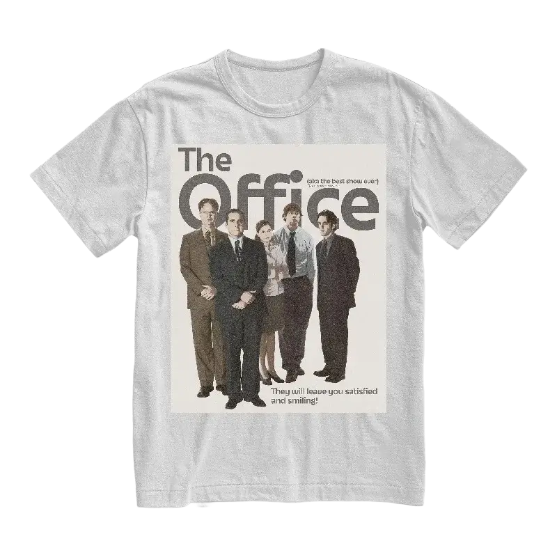 Light gray cotton unisex t-shirt featuring the office cast printed graphic for casual wear