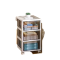 White three-tier plastic office desktop organizer with clear drawers and wheels for versatile storage solution