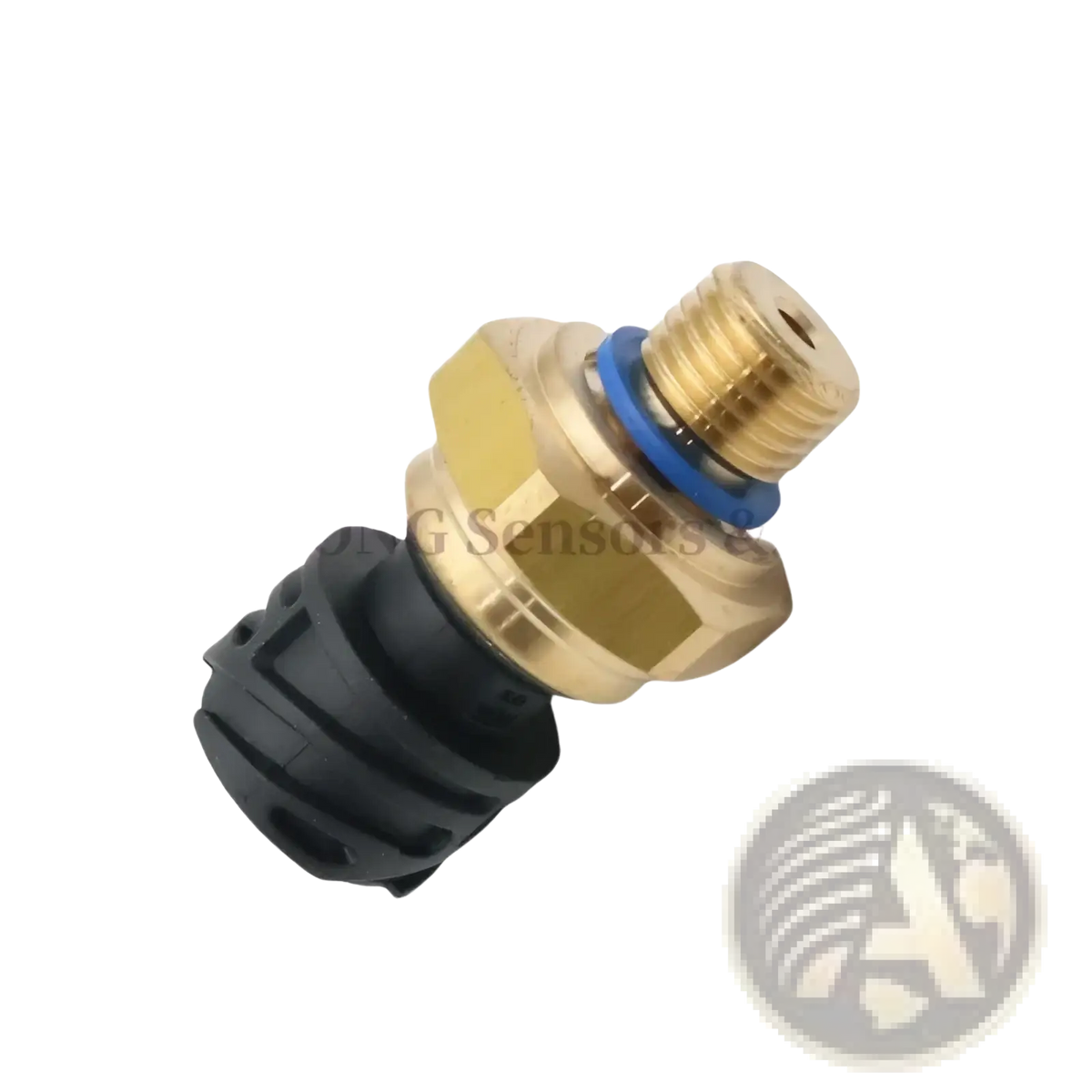 Oil pressure sensor for daf cf xf 2126981 with gold-colored brass sensor, black plastic housing, and blue o-ring