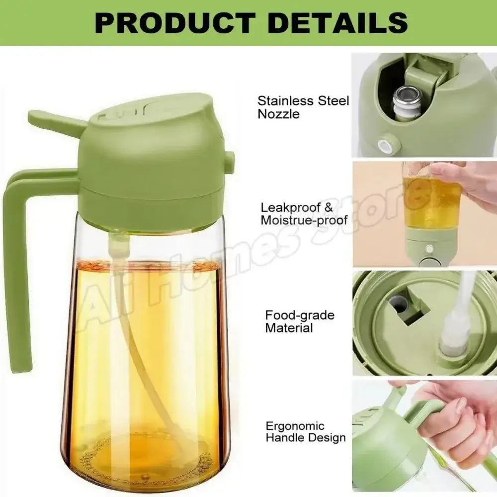 Olive green plastic oil sprayer with stainless steel nozzle and ergonomic handle for kitchen oil spray 500ml dispenser bottle