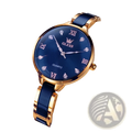 Olevs ceramic women watch with navy blue dial gold-tone case and bracelet featuring diamond-like markers Japan quartz waterproof