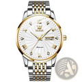 Olevs two-tone automatic mechanical watch for men with a stainless steel and gold bracelet and white dial with roman numerals