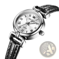 Silver-toned olevs women quartz watch with round face, roman numerals, and black crocodile-patterned leather strap