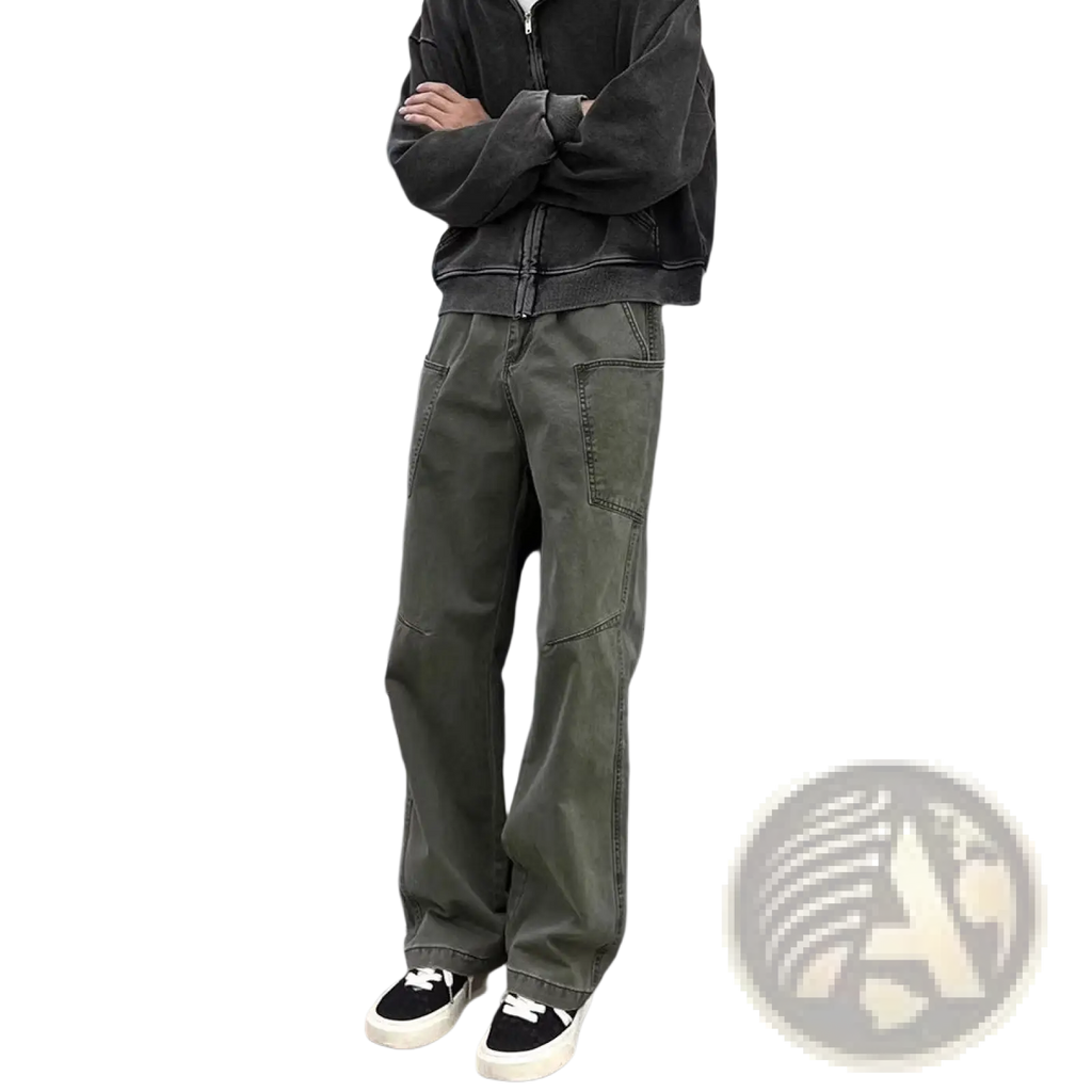 Olive green cotton cargo pants for men with multiple pockets and a relaxed fit ideal for workwear