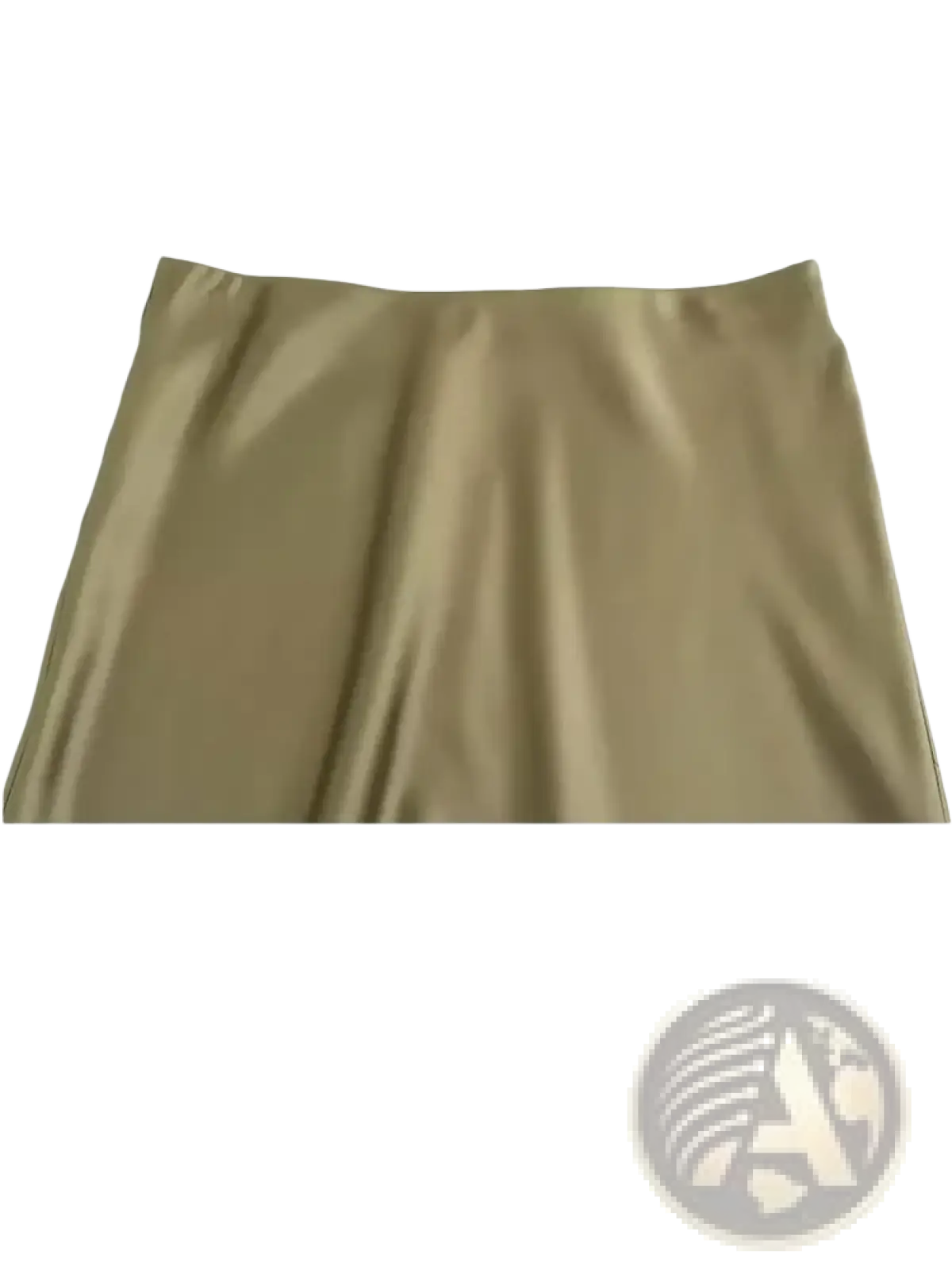 Olive green satin mermaid maxi skirt with a smooth glossy finish and subtle vertical pleats