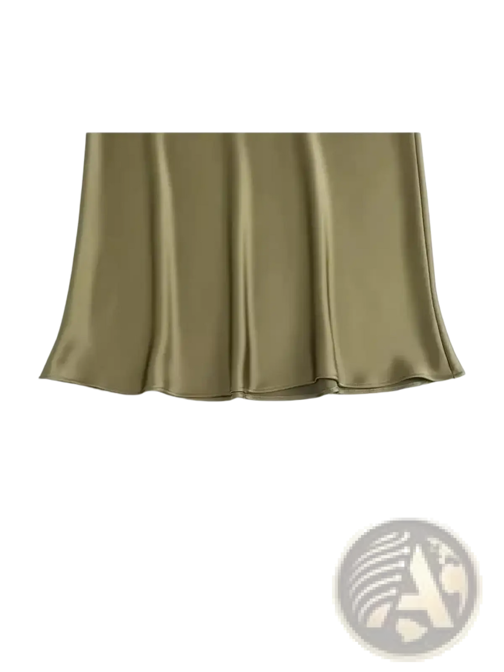 Olive green satin mermaid maxi skirt with a smooth flowing drape showcasing elegant fabric movement
