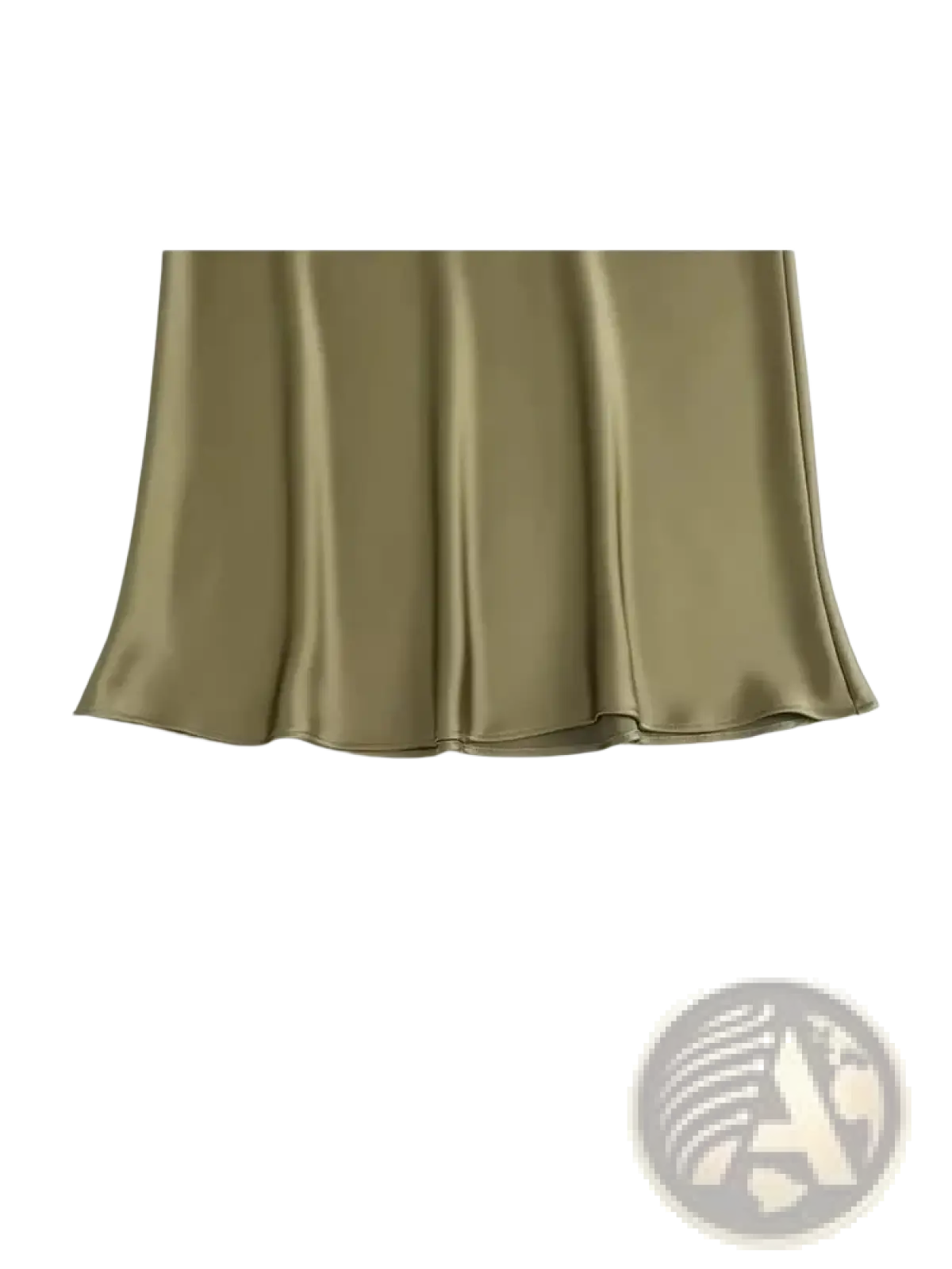 Olive green satin mermaid maxi skirt with a smooth flowing drape showcasing elegant fabric movement