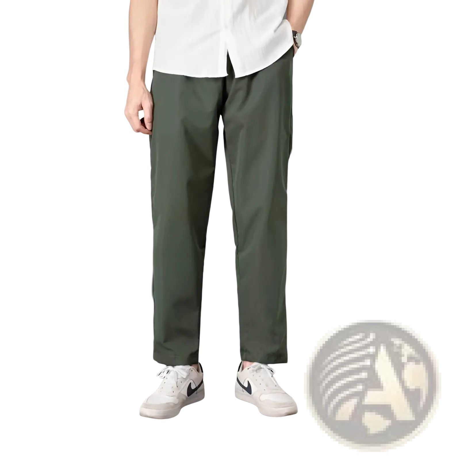 Olive green slim fit chino pants cropped casual trousers made from comfortable cotton blend fabric