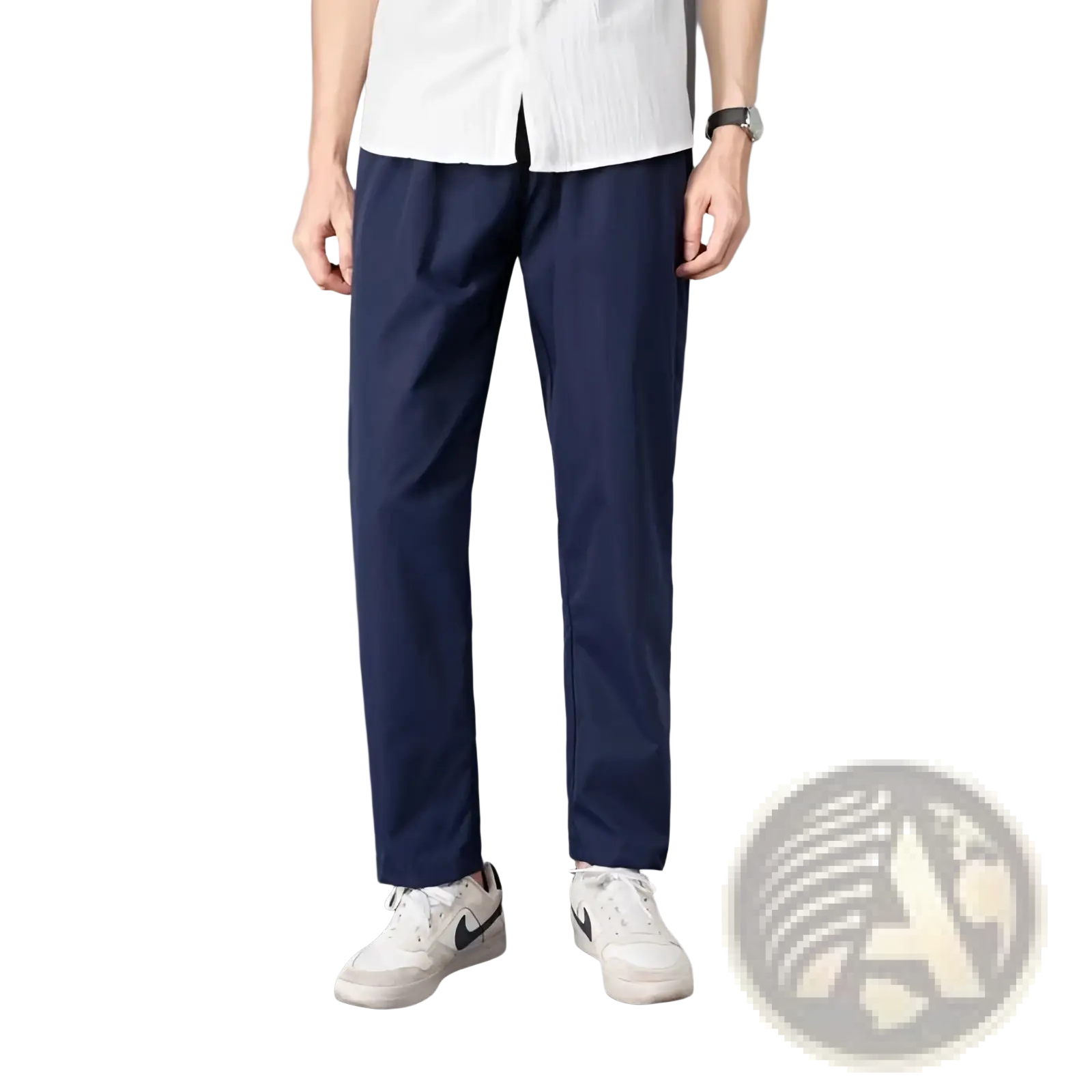 Navy blue slim-fit cotton trousers showcased as part of olive green slim fit chino pants cropped casual collection