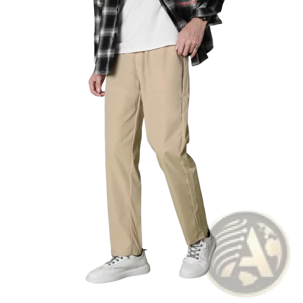 Beige chino pants with straight-leg cut and subtle side seam detailing for casual olive green slim fit cropped trousers