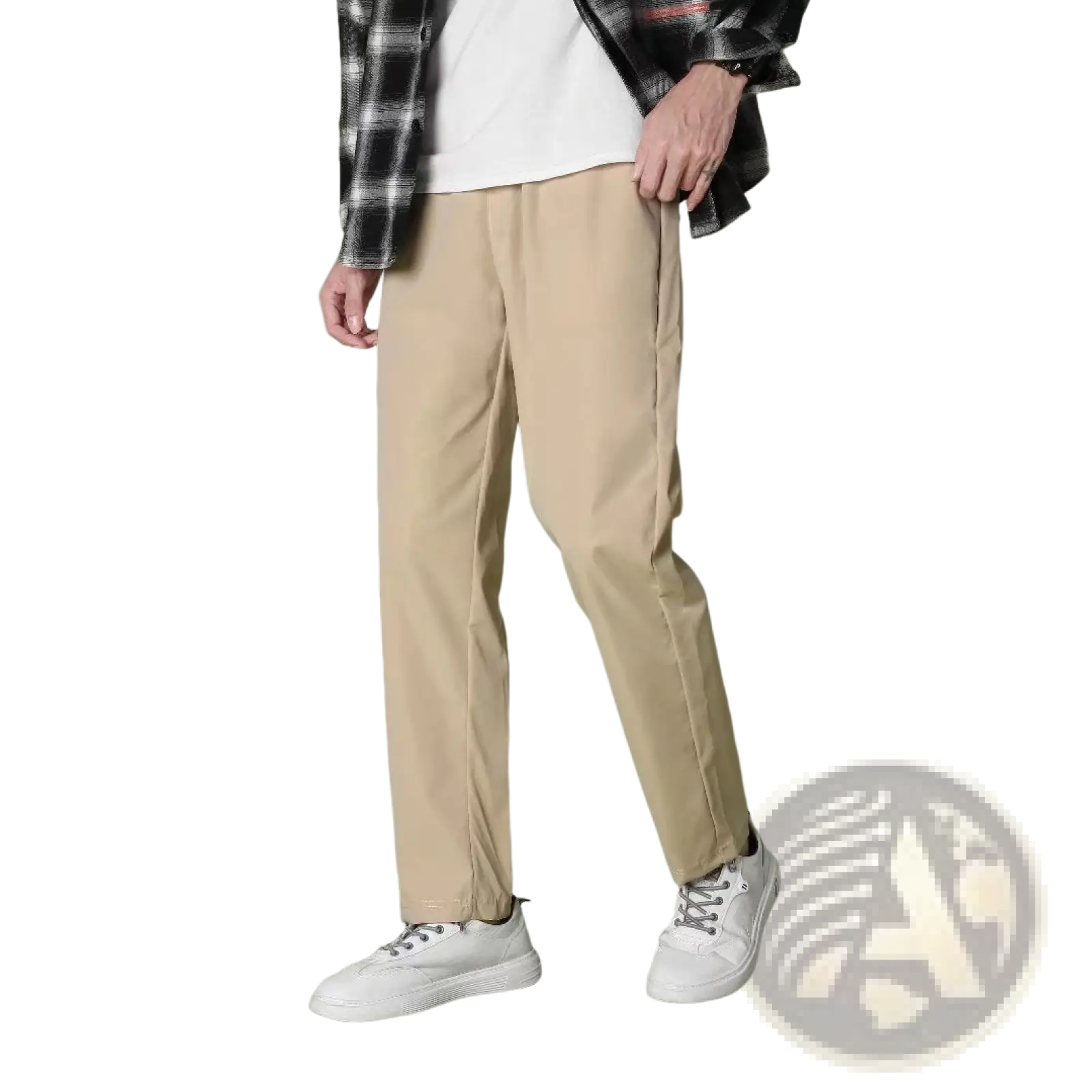 Beige chino pants with straight-leg cut and subtle side seam detailing for casual olive green slim fit cropped trousers