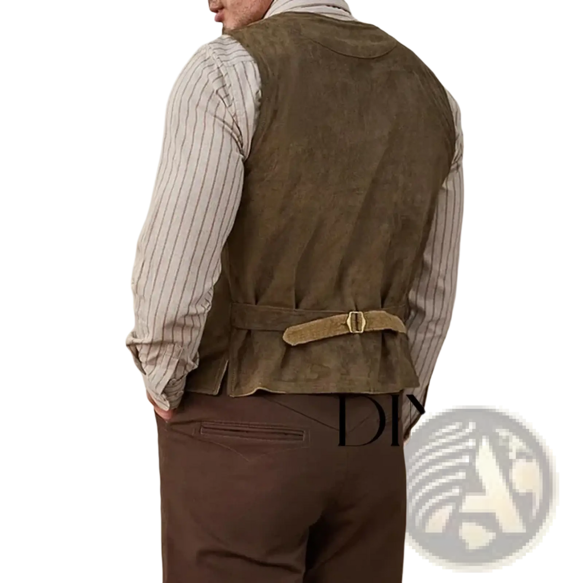 Olive green suede western vest featuring a matching belt buckle highlighting its premium suede material