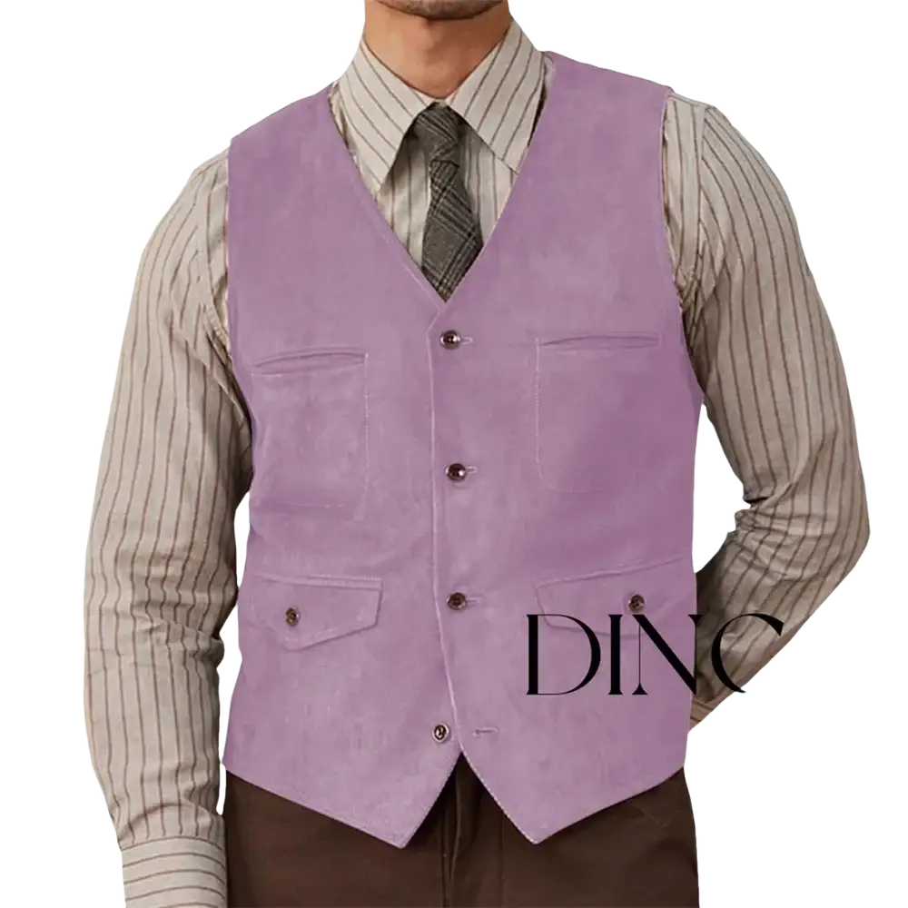Lavender suede western vest with v-neck four front buttons and two chest flap pockets in olive green suede product line