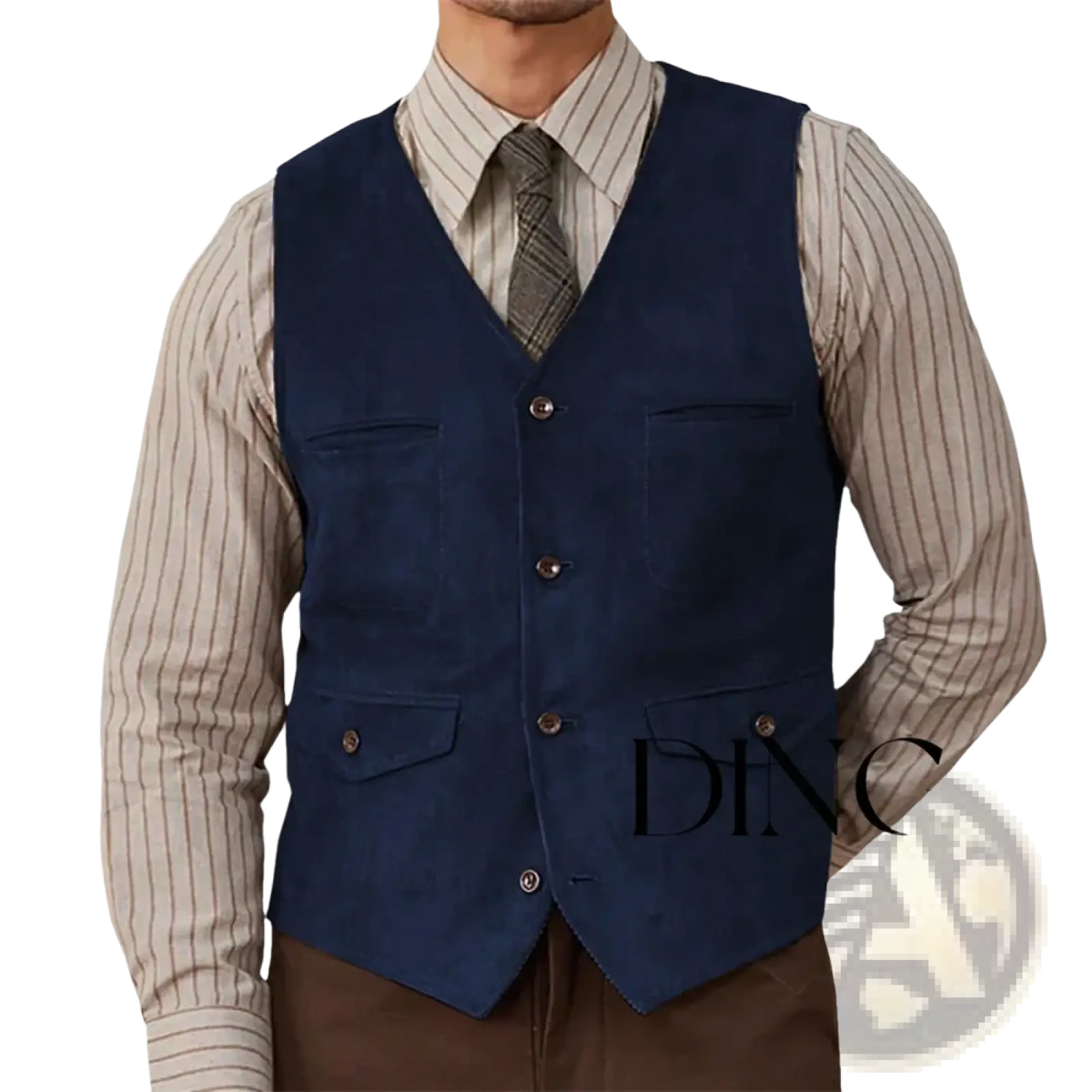 Navy blue suede western vest with four copper toned buttons and two front pockets from olive green suede collection