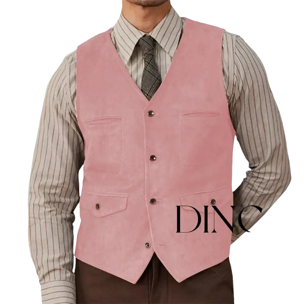 Soft pink suede western vest with classic v-neck front button closure and two flap chest pockets