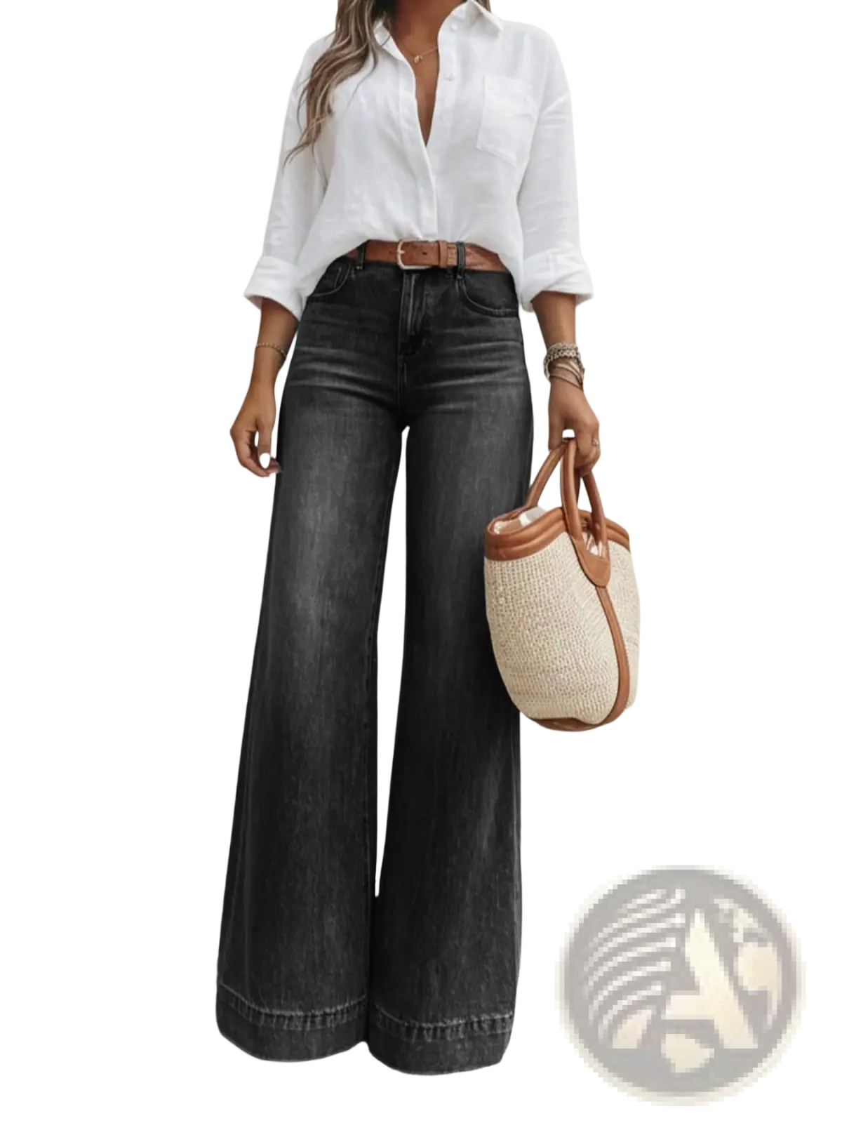 Black wide-leg denim pants with a straight leg cut and subtle fading detailing in olive green wide leg denim jeans style