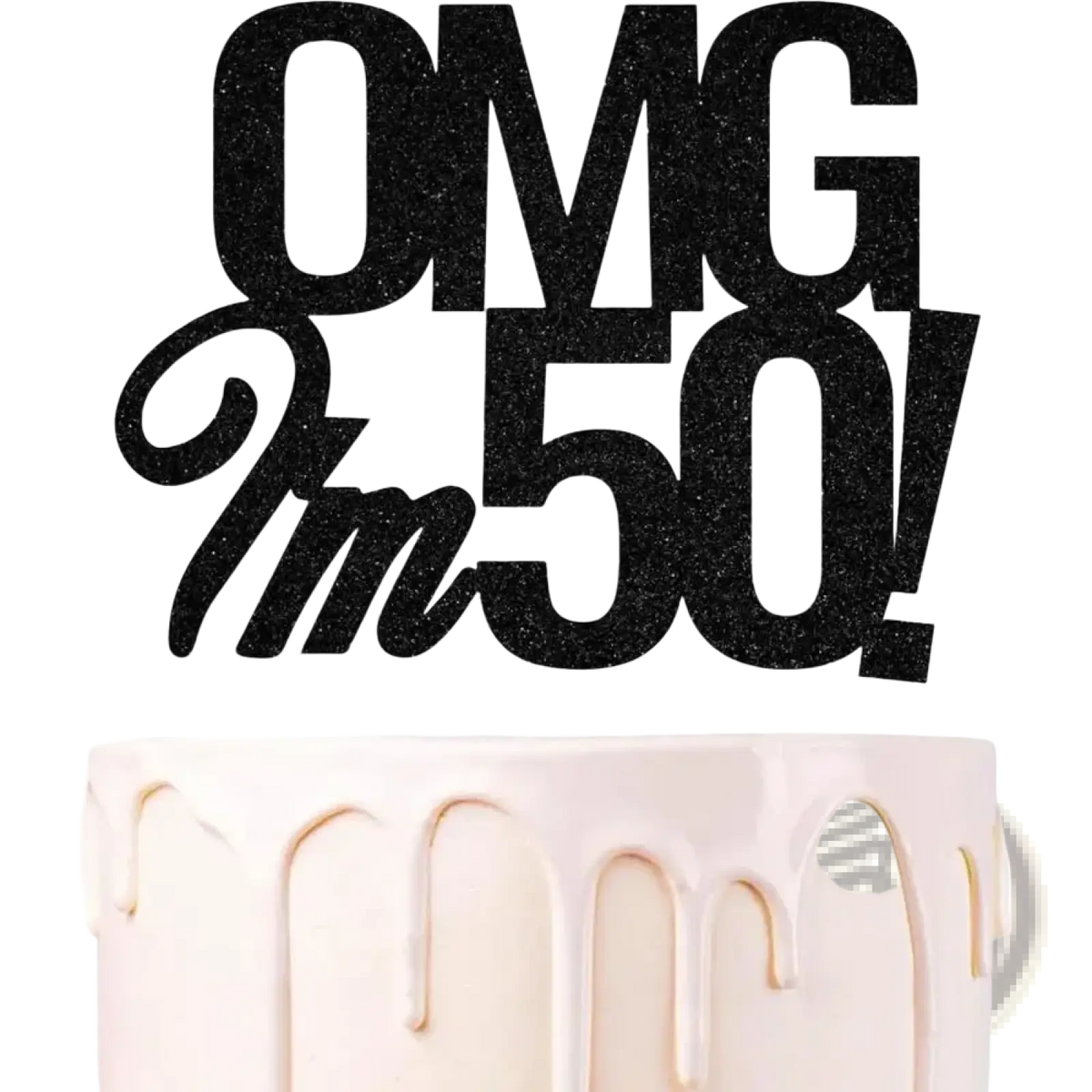 Black glittery omg im 50 cake topper for birthday celebrations made of durable material