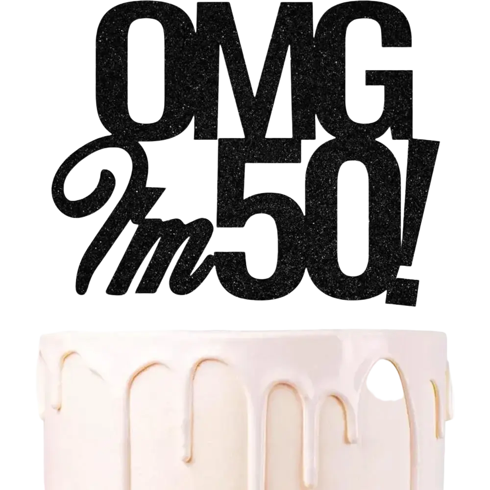 Black glittery omg im 50 cake topper for birthday celebrations made of durable material