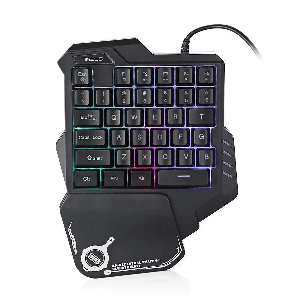 Black ergonomic one handed RGB mechanical mini gaming keyboard with detachable wrist rest featuring Terror logo
