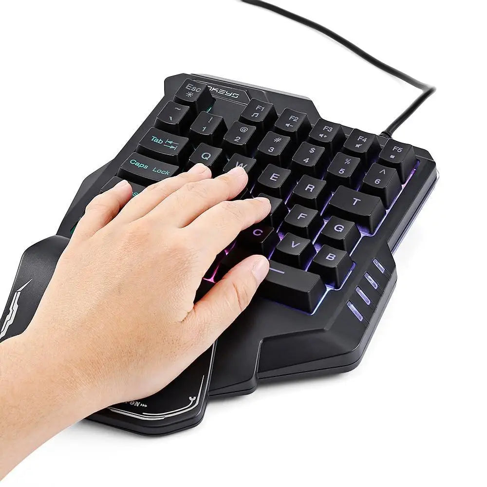 Black ergonomic one handed rgb mechanical mini gaming keyboard with split design and rgb backlighting for comfortable typing