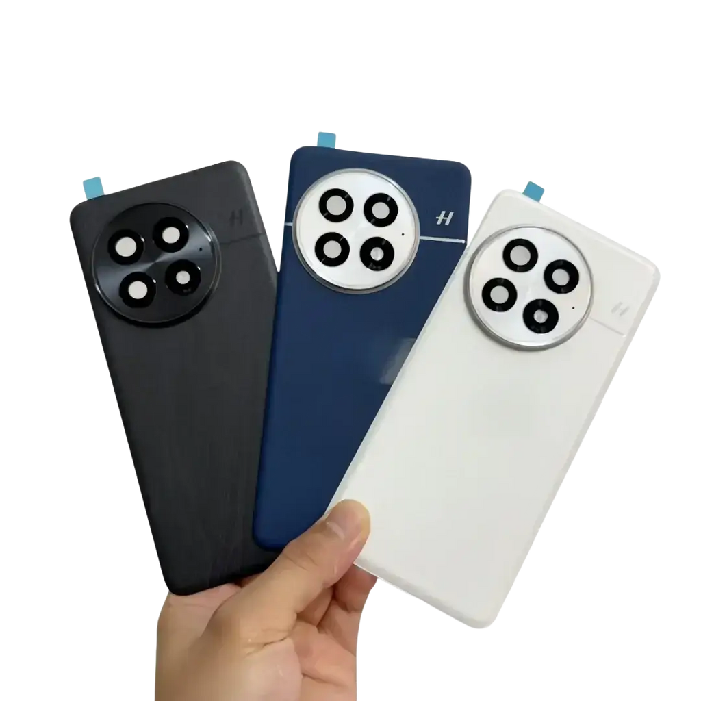 Oneplus 13 replacement back cover with camera frame glass lens in black blue and white featuring four-lens camera module