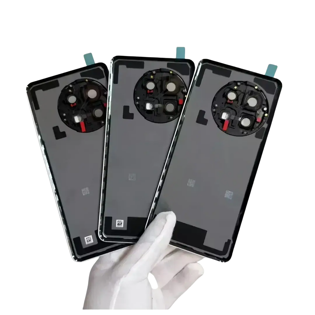 Three black oneplus 13 replacement back covers showing camera frame glass lens with glossy finish and precise cutouts