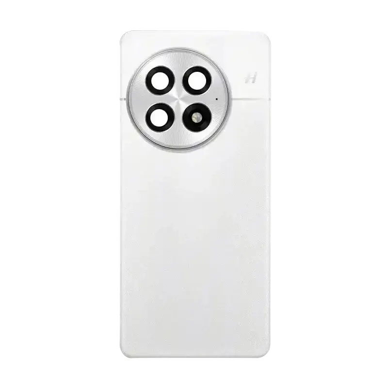 White oneplus 13 replacement back cover with camera frame glass lens and silver metallic circular camera module