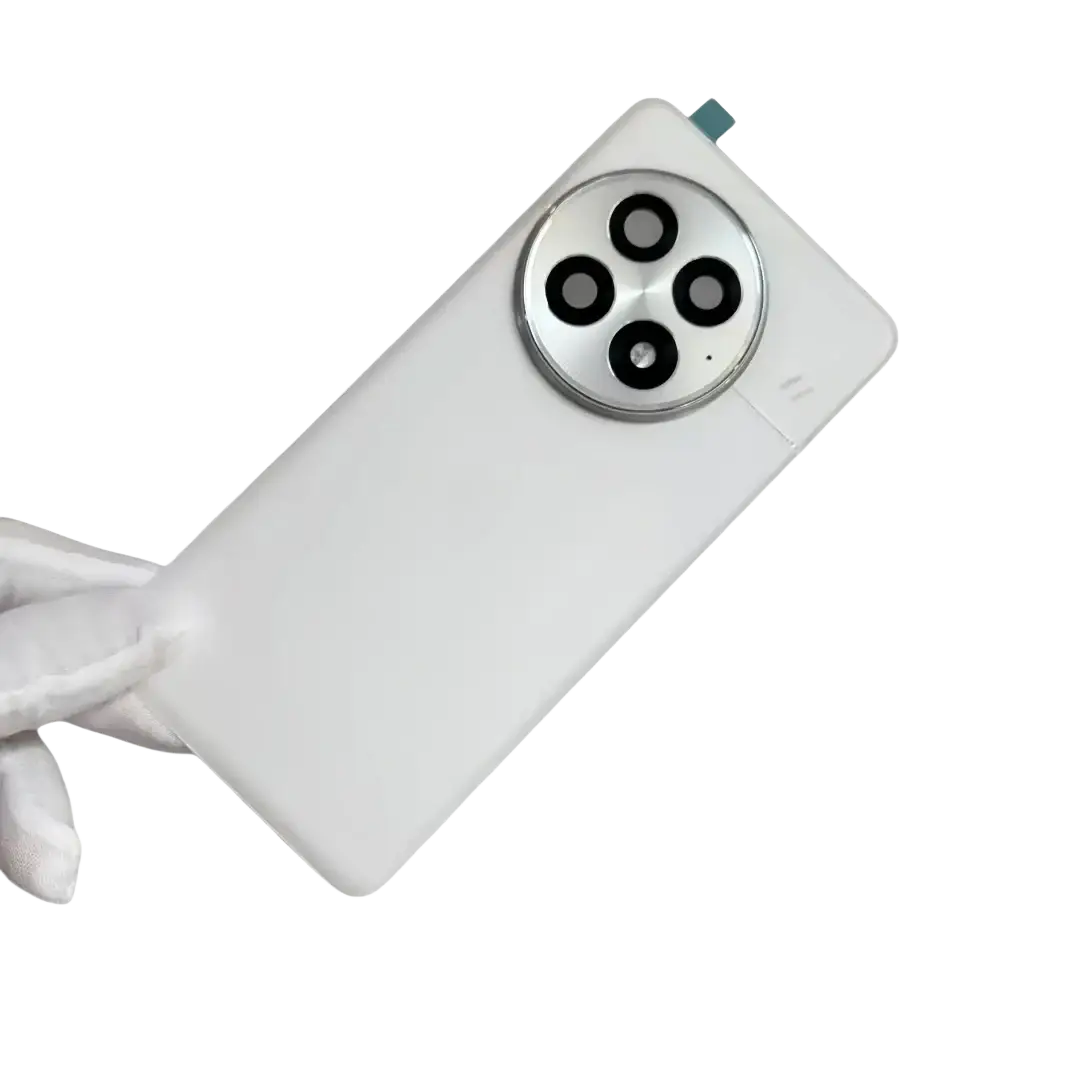 White oneplus 13 replacement back cover with silver camera frame glass lens and circular four-lens camera module