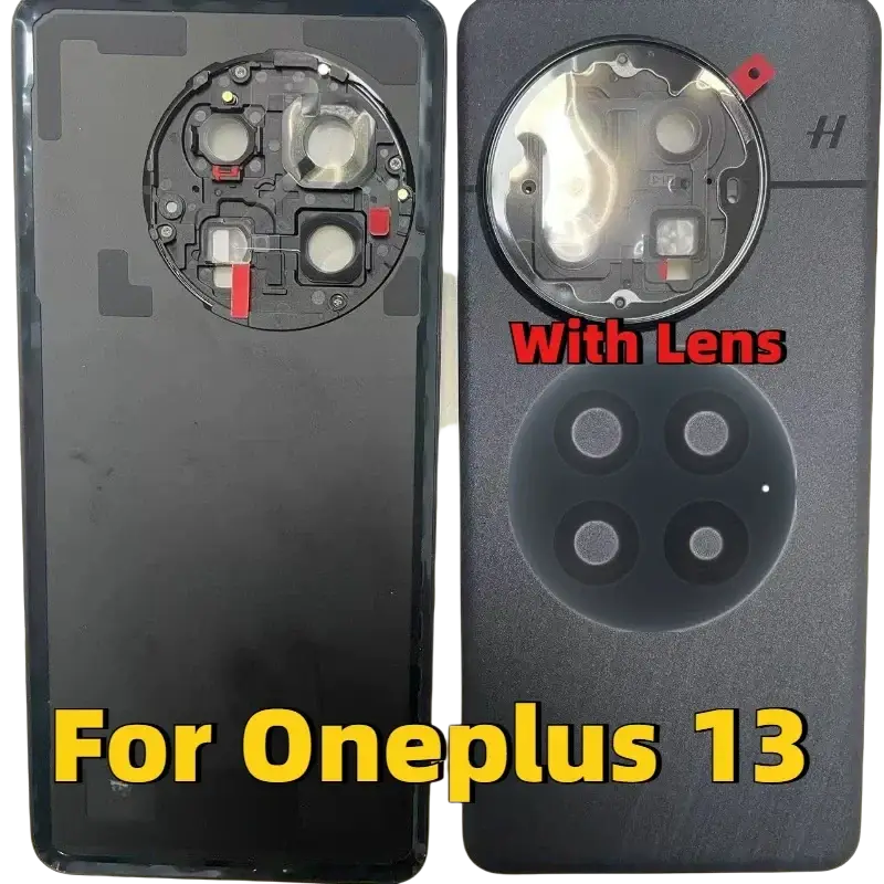 Black back panel for oneplus 13 replacement glass back cover housing featuring circular camera module with multiple lenses