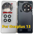 Silver and black oneplus 13 replacement glass back cover housing showing back panels with and without lens attached