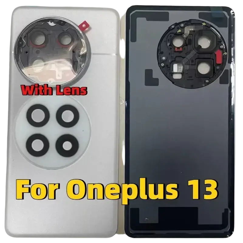 White and black oneplus 13 replacement glass back cover housing with circular multi-lens camera module door case housing
