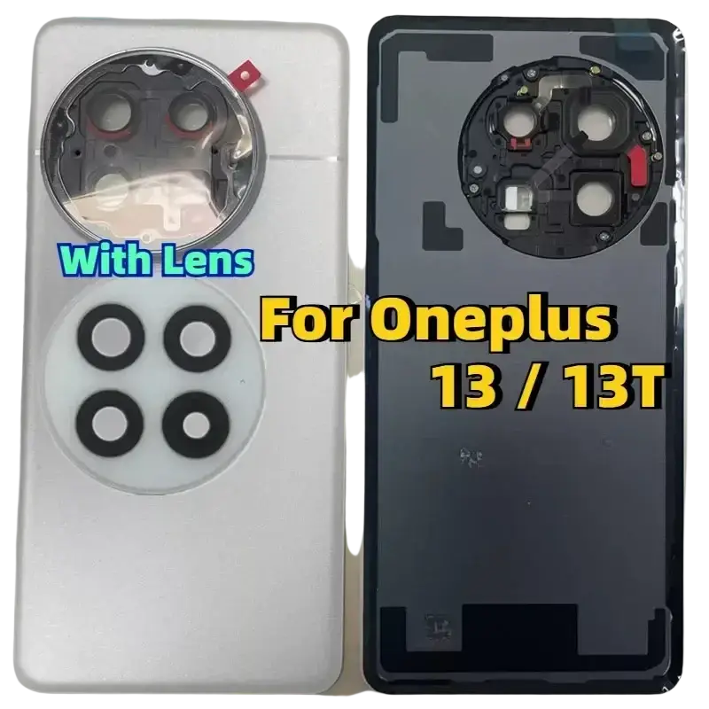 White and black oneplus 13 replacement glass back cover housing with circular four aperture lens array battery door case