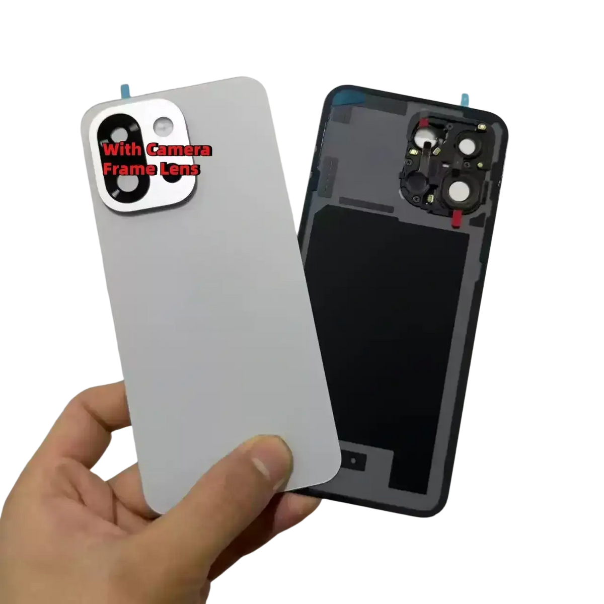 White iphone 14 pro camera module lens assembly shown on back side for oneplus 13 replacement cover housing battery door case