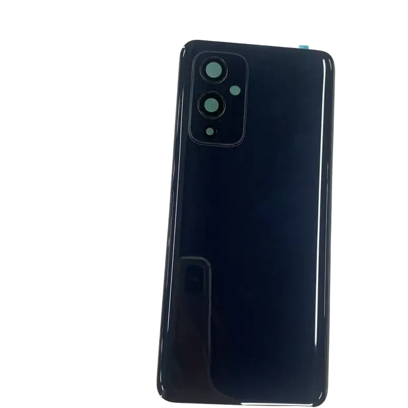 Black glossy glass back panel for oneplus 9 with rectangular camera lens module for cover repair replace door use