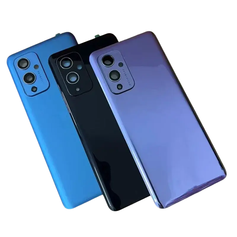 Three glossy glass back panels for oneplus 9 in blue black and purple for cover repair replace door and camera lens