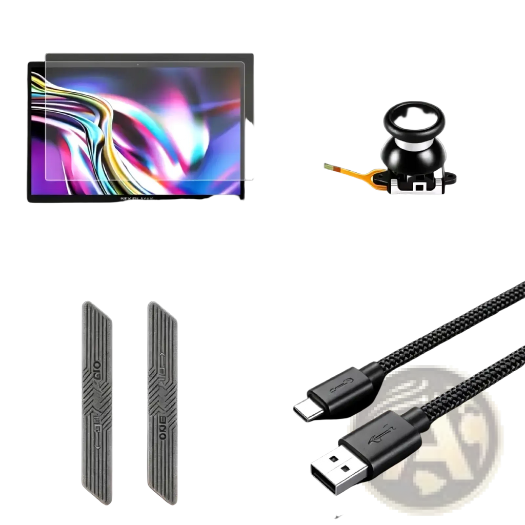 Onexplayer accessories pack full protection kit with black braided usb-c and usb-a charging cables with metallic connectors
