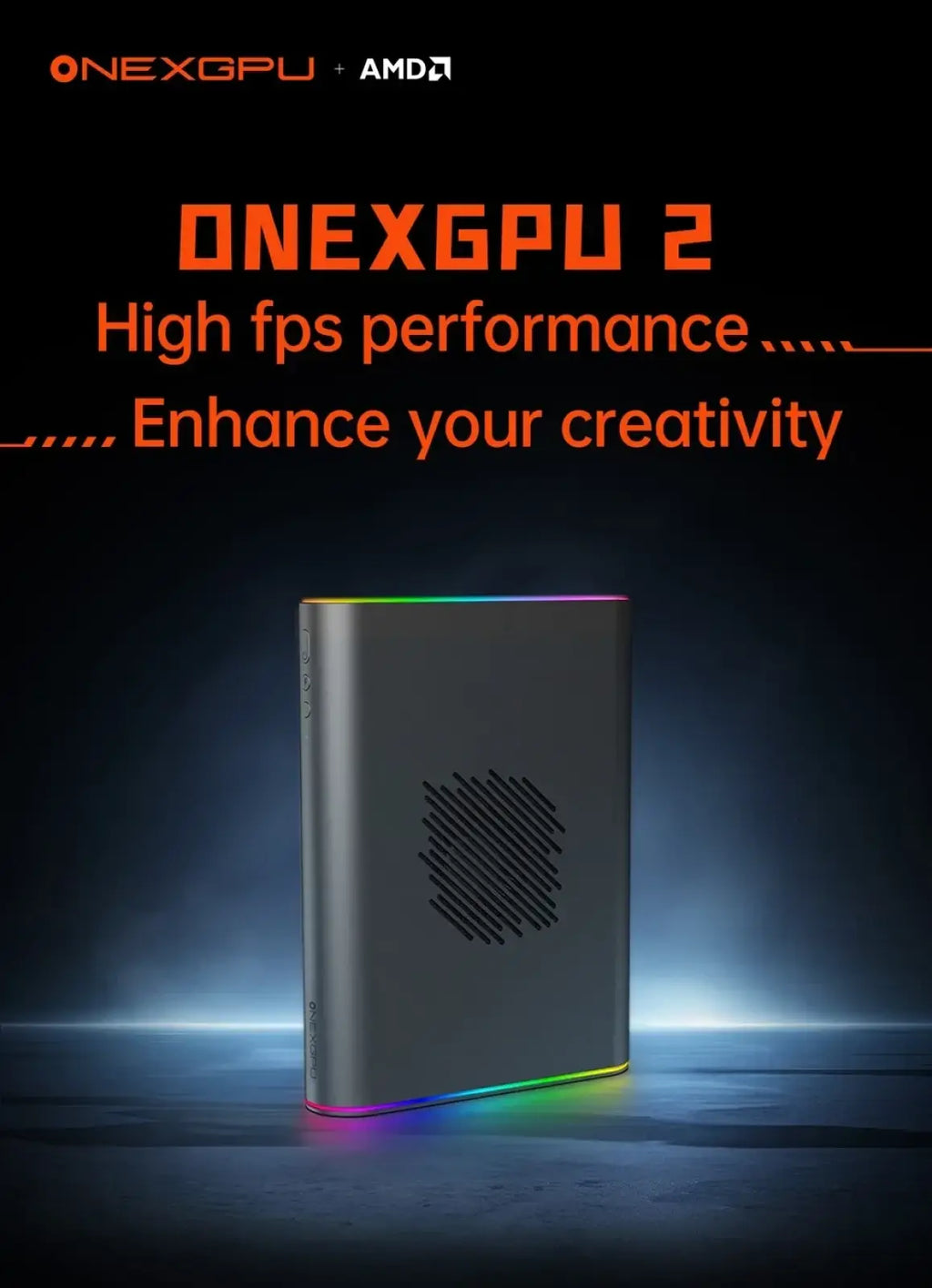 Silver rectangular onexgpu 2 graphics card with rgb lighting and black vent grille in onexplayer accessories pack full protection kit