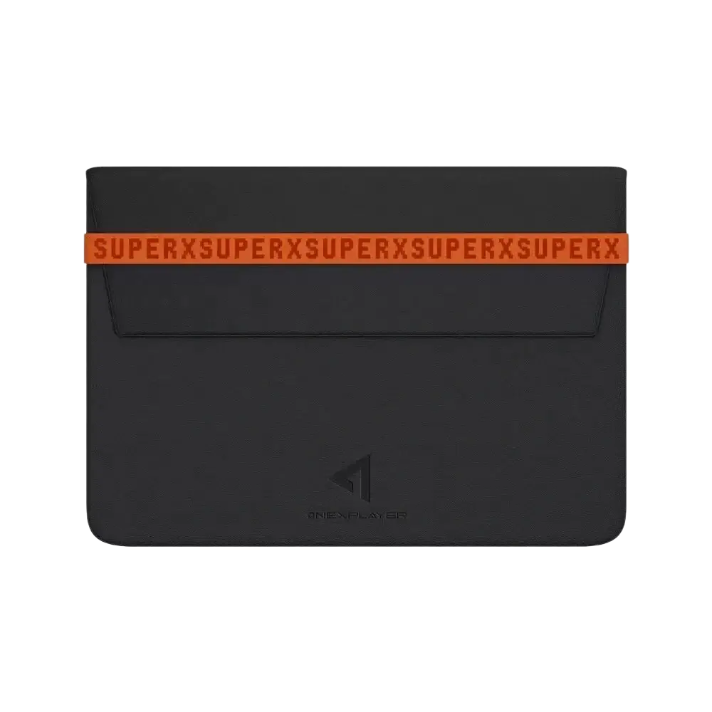 Black oneplayer laptop sleeve with bold orange superx strap from onexplayer super x accessories and storage kit