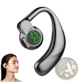 Black open ear bluetooth 5.4 sport earhook headphones with sleek curved design and green led digital display