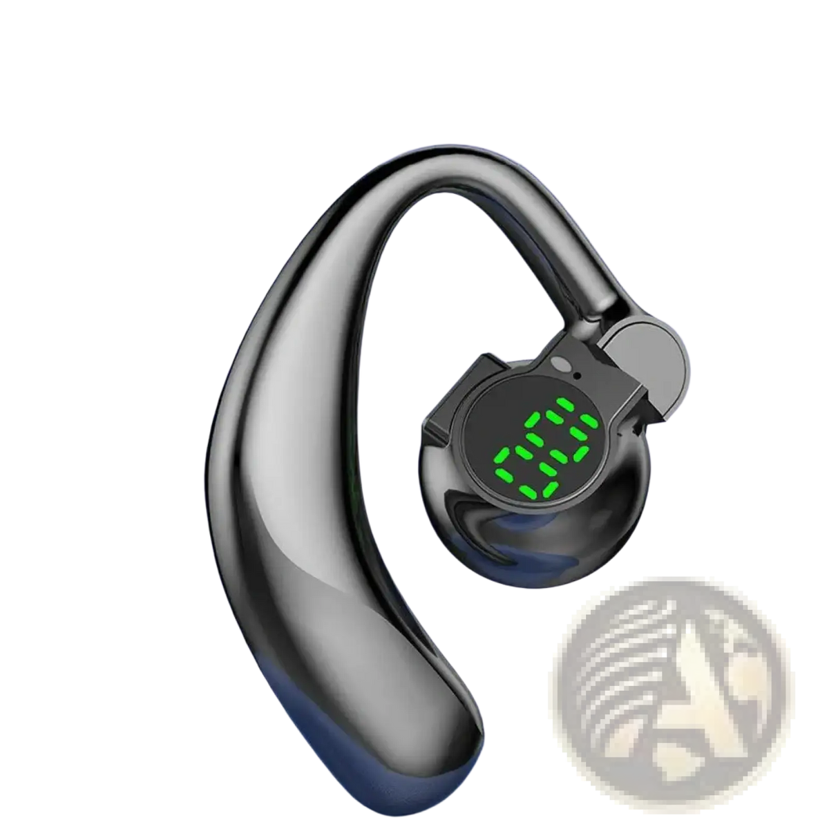 Black open ear bluetooth 5.4 sport earhook headphone with sleek curved design and green led digital display
