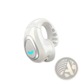 White open ear clip on wireless bluetooth earbud with sleek ergonomic design and glowing blue call icon on touch button