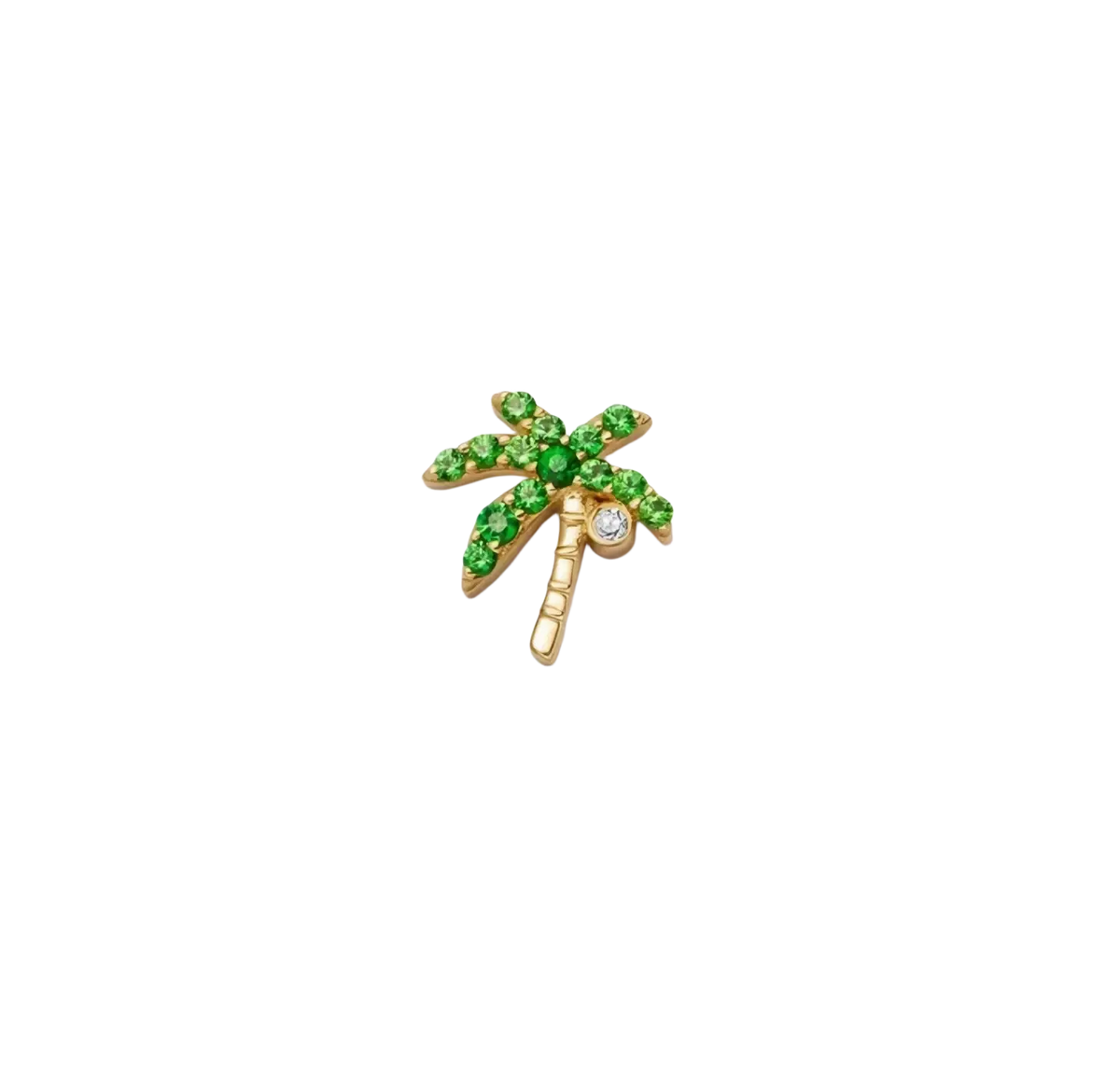 Open pendant necklace for women girls simple featuring a gold-toned palm tree earring with green gemstones and clear stone