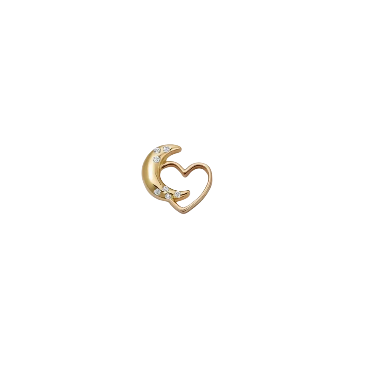 Gold-toned open pendant necklace for women girls simple fashion featuring a crescent moon within a heart with diamonds